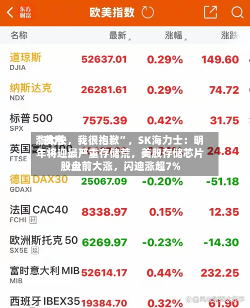 “费用涨太快，我很抱歉	”，SK海力士：明年将迎最严重存储荒	，美股存储芯片股盘前大涨，闪迪涨超7%-第2张图片