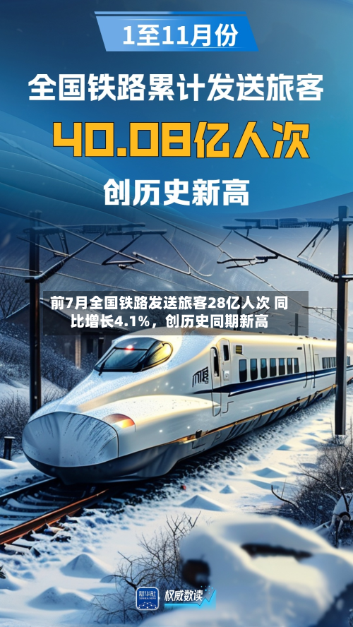 前7月全国铁路发送旅客28亿人次 同比增长4.1%，创历史同期新高