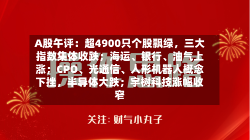 A股午评：超4900只个股飘绿	，三大指数集体收跌；海运、银行	、油气上涨；CPO、光通信、人形机器人概念下挫，半导体大跌；宇树科技涨幅收窄-第2张图片