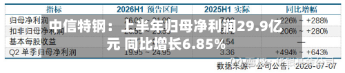 中信特钢：上半年归母净利润29.9亿元 同比增长6.85%-第2张图片