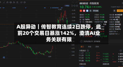 A股异动｜传智教育连续2日跌停	，此前20个交易日暴涨142%，澄清AI业务关联有限-第2张图片