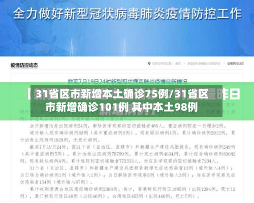 31省区市新增本土确诊75例/31省区市新增确诊101例 其中本土98例