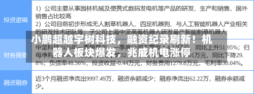 小鹏超越宇树科技，融资纪录刷新！机器人板块爆发，兆威机电涨停