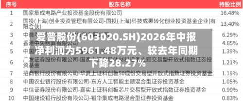 爱普股份(603020.SH)2026年中报净利润为5961.48万元、较去年同期下降28.27%-第1张图片