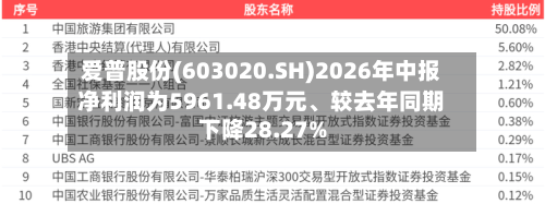 爱普股份(603020.SH)2026年中报净利润为5961.48万元	、较去年同期下降28.27%-第2张图片