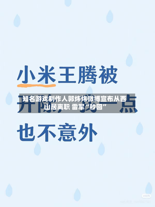 知名游戏制作人郭炜炜微博宣布从西山居离职 雷军“秒回”