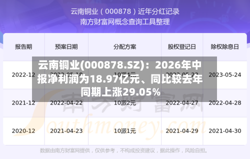 云南铜业(000878.SZ)：2026年中报净利润为18.97亿元	、同比较去年同期上涨29.05%-第3张图片