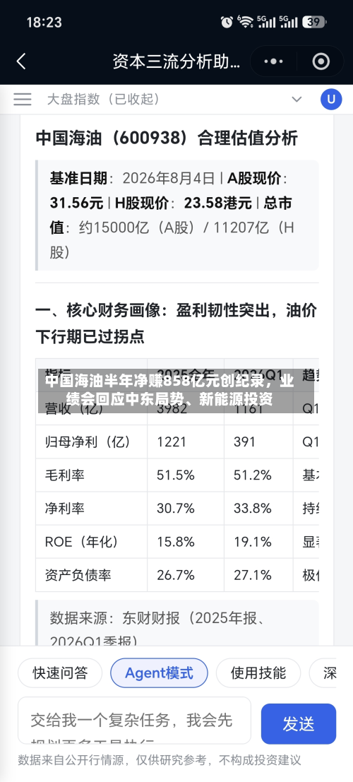 中国海油半年净赚858亿元创纪录	，业绩会回应中东局势	、新能源投资-第2张图片