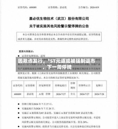 因欺诈发行，*ST元道或被强制退市，下一周停牌