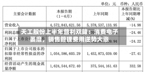 天工股份上半年营利双降：消费电子萎靡，销售管理费用逆势大涨