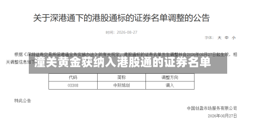 潼关黄金获纳入港股通的证券名单-第1张图片