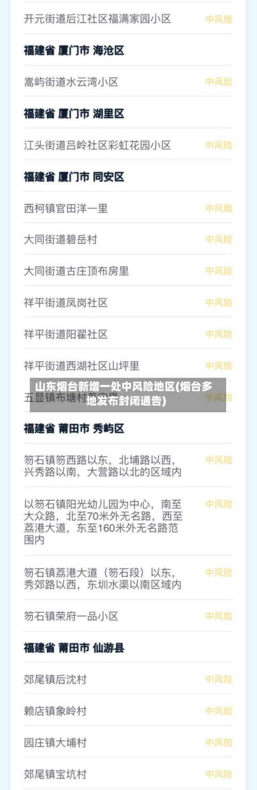 山东烟台新增一处中风险地区(烟台多地发布封闭通告)