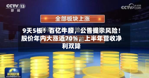 9天5板！百亿牛股，公告提示风险！股价年内大涨近70%，上半年营收净利双降-第1张图片