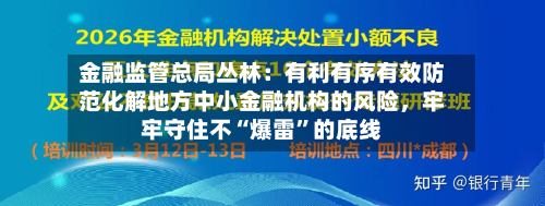 金融监管总局丛林：有利有序有效防范化解地方中小金融机构的风险，牢牢守住不“爆雷”的底线-第2张图片
