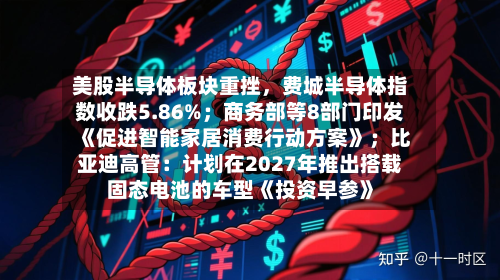 美股半导体板块重挫，费城半导体指数收跌5.86%；商务部等8部门印发《促进智能家居消费行动方案》；比亚迪高管：计划在2027年推出搭载固态电池的车型《投资早参》-第2张图片