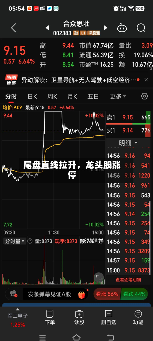 尾盘直线拉升	，龙头股涨停-第3张图片