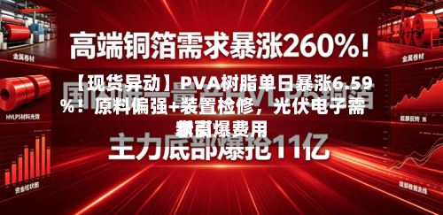 【现货异动】PVA树脂单日暴涨6.59%！原料偏强+装置检修，光伏电子需求引爆费用新高