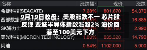 9月19日收盘:美股涨跌不一 芯片股反弹 费城半导体指数涨超2% 油价回落至100美元下方-第1张图片
