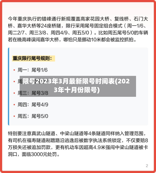 限号2023年3月最新限号时间表(2023年十月份限号)-第2张图片