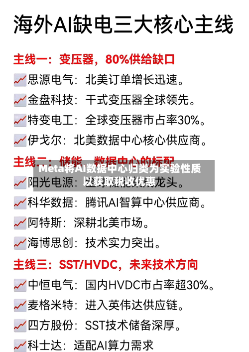 Meta将AI数据中心归类为实验性质以获取税收优惠