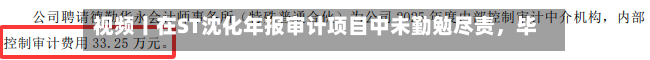 视频丨在ST沈化年报审计项目中未勤勉尽责，毕马威华振被罚2902万元