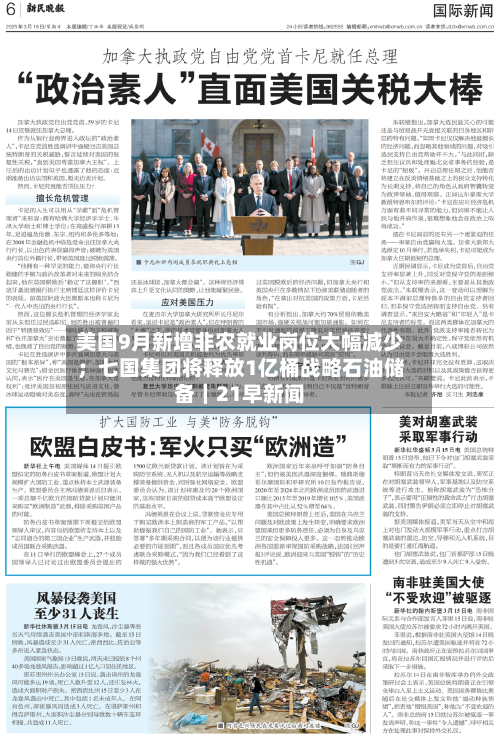 美国9月新增非农就业岗位大幅减少；七国集团将释放1亿桶战略石油储备｜21早新闻-第3张图片