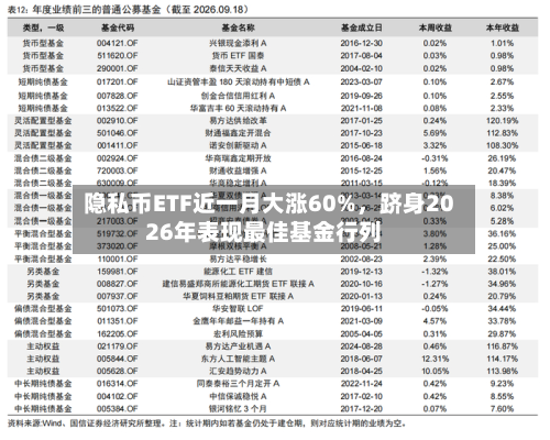 隐私币ETF近一月大涨60%，跻身2026年表现最佳基金行列-第3张图片