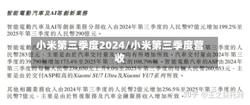 小米第三季度2024/小米第三季度营收