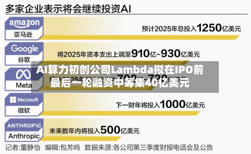 AI算力初创公司Lambda拟在IPO前最后一轮融资中筹集40亿美元