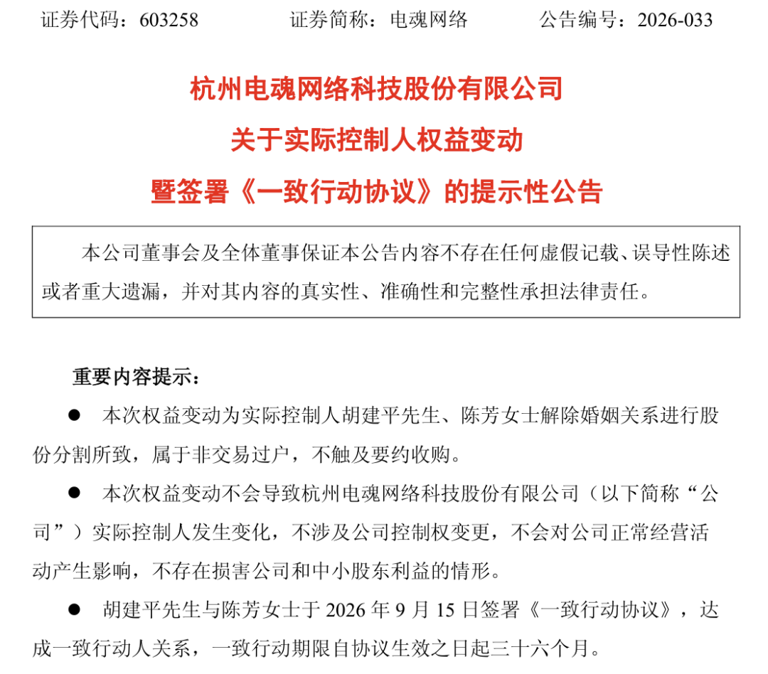 603258，实控人夫妇离婚！“分手费”接近1亿元