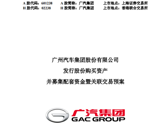 广汽集团	，重大资产重组预案来了！购买一汽丰田50%股权