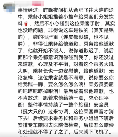 “要让肇事者付出代价！”东航就“空姐下跪事件	”报案，六成网友支持“应加大惩戒辱骂者”